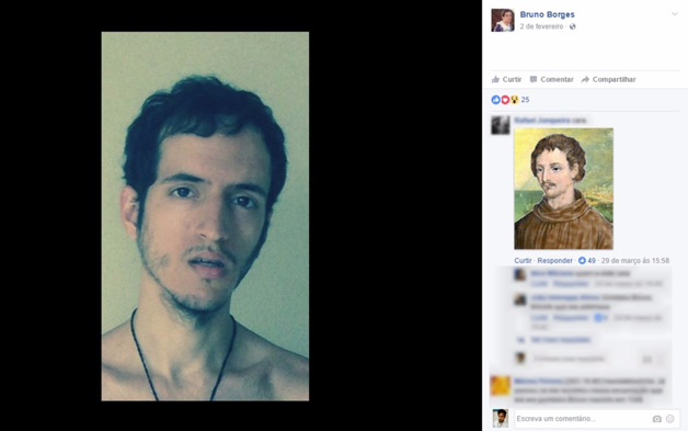 Postagem feita pelo jovem no Facebook recebeu comentário sobre a semelhança física entre o jovem e Giordano Bruno (Foto: Reprodução/ Facebook)